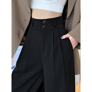 Small Black Wide-leg Pants High Waist Pants for Western Pants Summer Ultra-thin Slim-covering Casual Pants