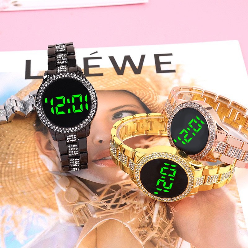 High-Value Wristwatch Electronic Led Korean Version Casual Dial Fashion Factory Diamond Simple Large Steel Strap Women's Led