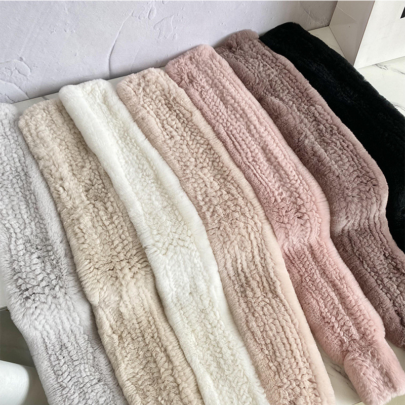 Design Mode Rex Kaninchenhaar Schal für Frauen Herbst und Winter warm gewebt Lätzchen Plüsch doppelseitig einfarbig Kreuz Haar Kragen Kragen Set_voghion.com