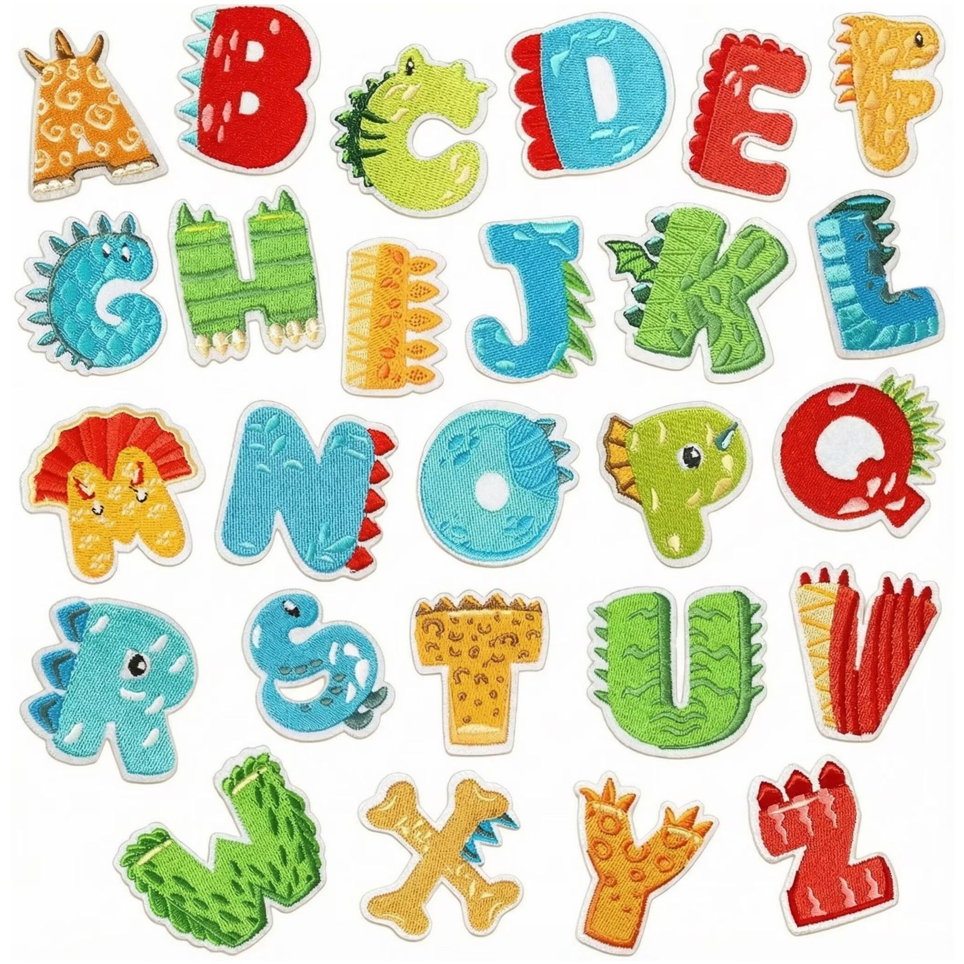 恐龙元素刺绣布贴26个英文字母电脑绣花章热转印恐龙字母补丁贴