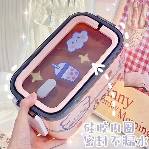 Best-selling Amazon bento box microwave food-grade lunch box for office workers, double-layer plastic rice box, Japanese-style foreign trade
