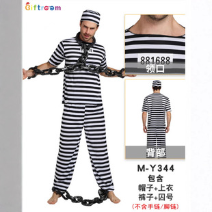 万圣节热销 监狱囚服套装 家庭囚服套装 男女条纹牢房cosplay服饰-阿里巴巴