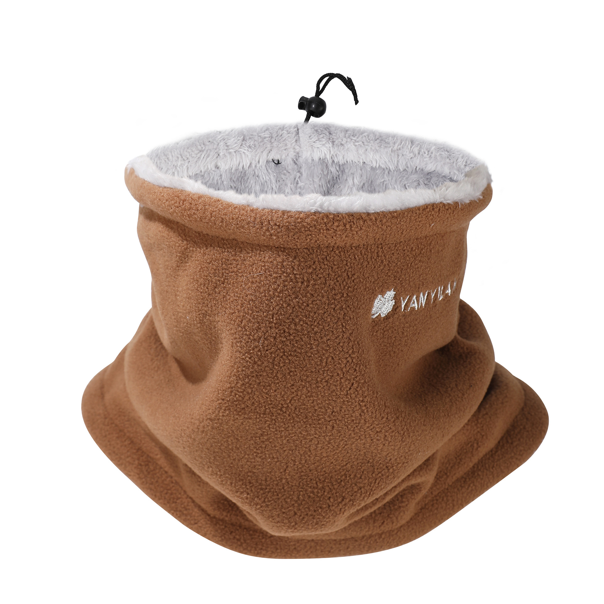 Invierno de terciopelo de calentamiento de la mujer bordado simple cuerda de tracción ajustable máscara fría y gruesa manga de cuello para hombres