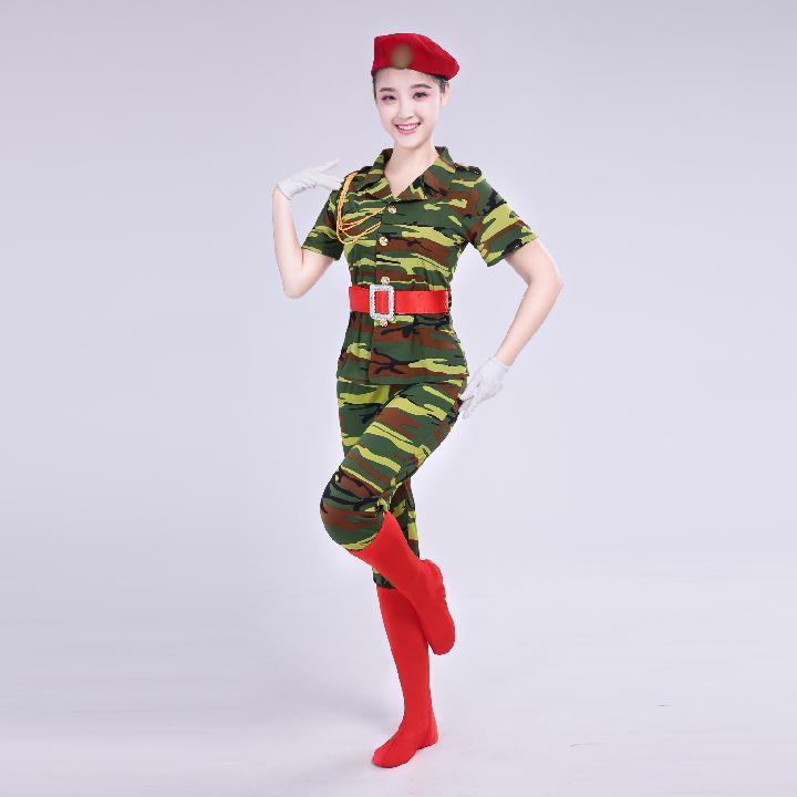 迷彩成人舞蹈服广场舞服装军鼓服女款迷彩裙套装女水兵服装演出服