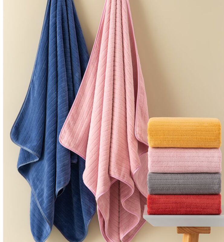 80*150 Coral Fleece Vertical Stripe Soft Absorbent Bath Towel Large Household Unisex Bath Skirt Breathable Thickened Beach Towel