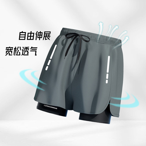 Men's swimming trunks wholesale men's Amazon quick-drying running training cross-border beach sand European and American women's double-layer anti-embarrassment