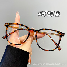 TR90玳瑁半钛眼镜框女可配度数冷茶大圆框男小红书同款素颜眼镜架