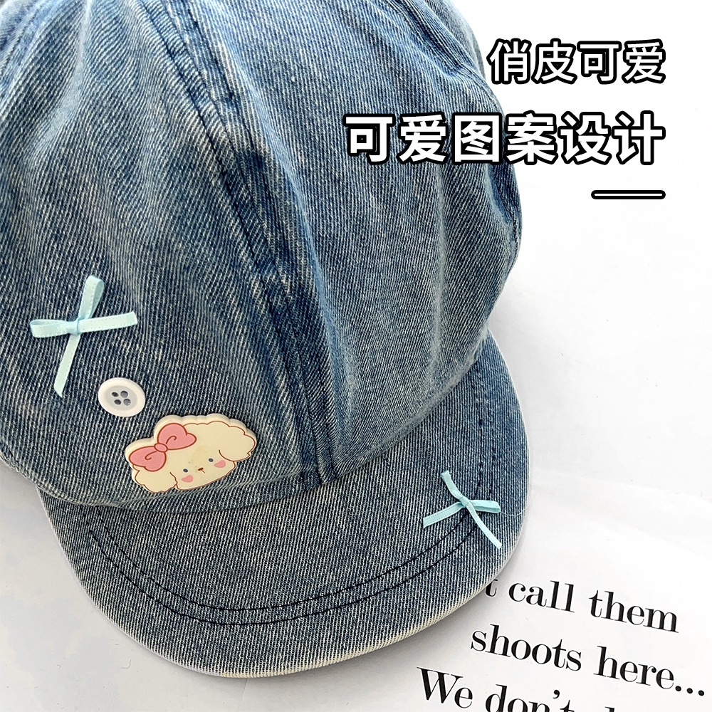 Coreano lindo perro arco vaquero sombrero nube para mujeres primavera y otoño nuevo estilo de cabeza grande dulce octogonal sombrero pintor