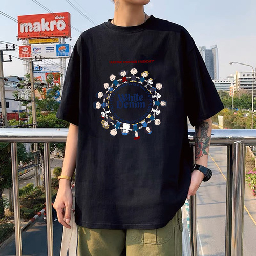 Casual Couple's Round Neck Short Sleeve T-Shirts with Black Ice Silk, Unisex Fashionable and Versatile Top