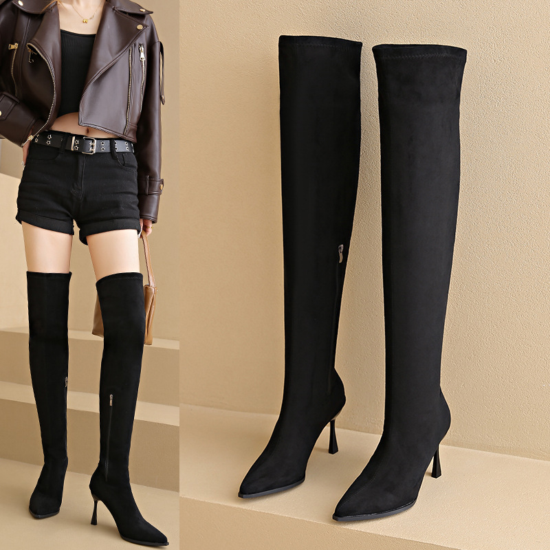 35-44 plus size women's shoes 41 high heel thin boots women's 42 pointed stocking boots 43 side zipper over the knee stretch boots