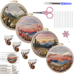 オリジナル-越境新商品 刺繍DIY 風景 手芸布素材キット クリエイティブ手芸針仕事 英語