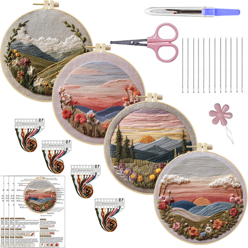 オリジナル-越境新商品 刺繍DIY 風景 手芸布素材キット クリエイティブ手芸針仕事 英語|undefined