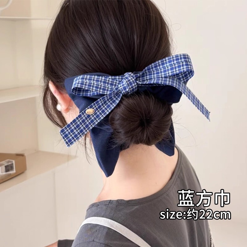 气质牛仔~韩系蝴蝶结格子方巾大肠发圈女高级感方形发饰头绳春夏|undefined