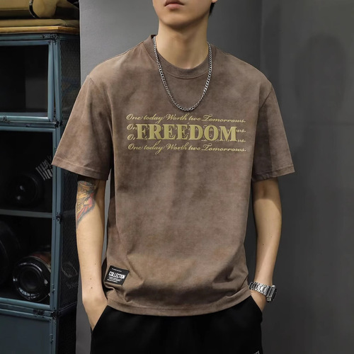 Men's 2025 Summer T-Shirt Ins Trend Loose Half-Sleeve T-Shirt Pajama Style Printed Short Sleeve Mall Same Version