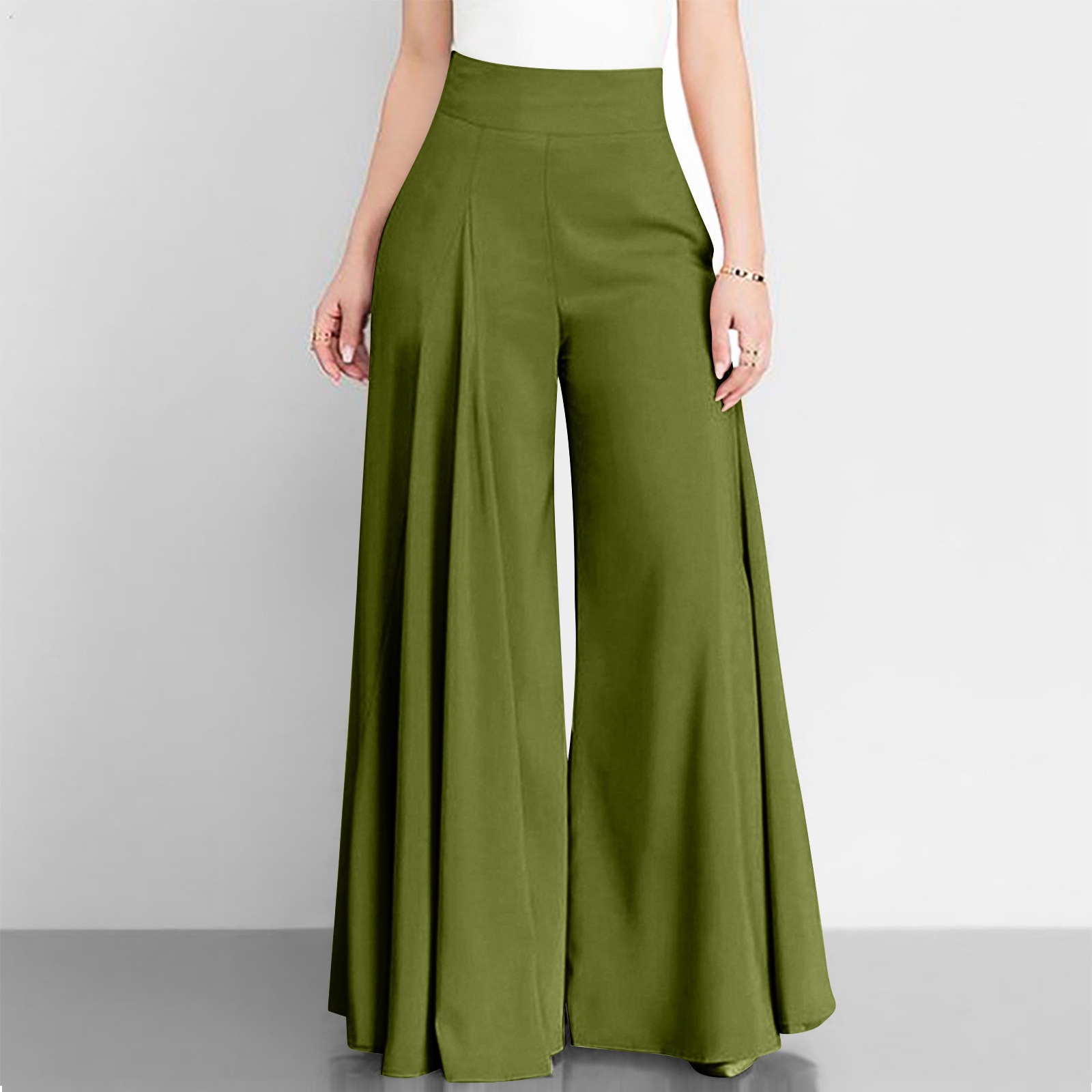 2026 Spring And Summer OL Women's Solid Color High Waist Wide Leg Pants Skinny Thin Casual Pants_ecoleips.com