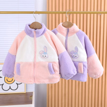 女孩洋气加绒保暖加绒加厚外套一件代发女宝宝半高领保暖上衣童装