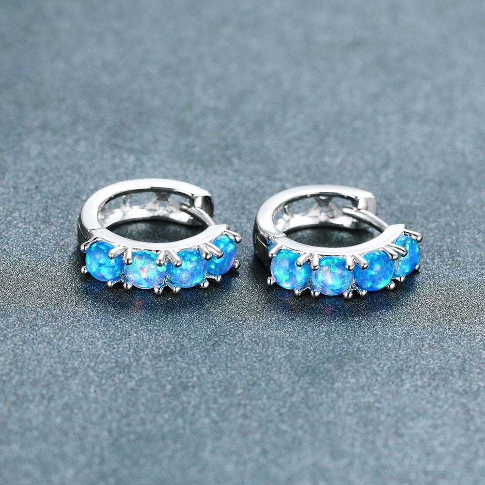Platinum Blue Opal Clip Earrings With Four Round Stones_voghion.com