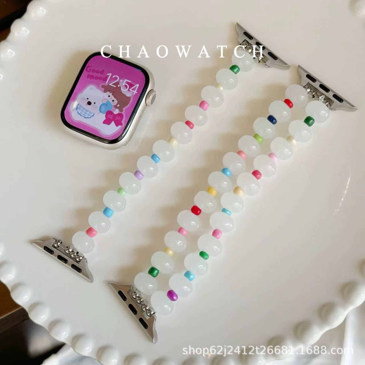 For apple watch strap s10 generation apple women's iwatch9876 color white beaded se summer