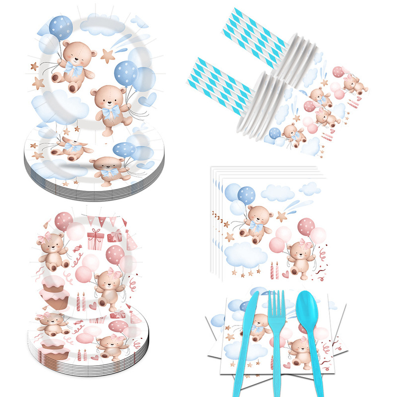 Ready Stock Bear Balloon Theme Children's Birthday Party Decoration Supplies Disposable Paper Plate Tableware Set Wholesale Ready Stock Bear Balloon Theme Children's Birthday Party Decoration Supplies Disposable Paper Plate Tableware Set Wholesale