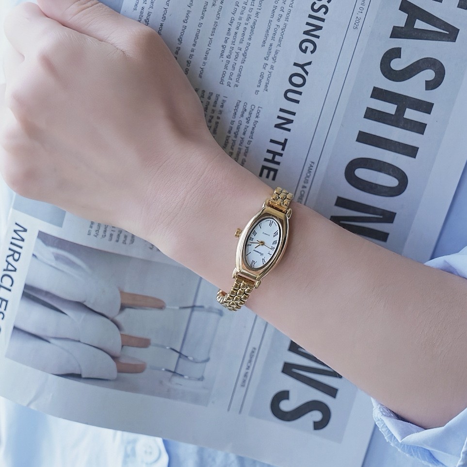 Oval Watch Bracelet Vintage Small Gold Watch Elegant Socialite Big Brand Simple Women's Retro Gold-Plated Live Broadcast Women's Watch