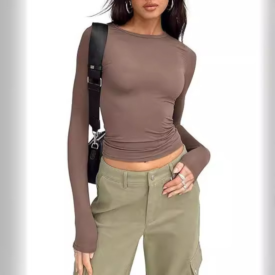 2023 Amazon New Women's Long-Sleeved Autumn Crop Top Basic Layered Workout Slim-Fit T-Shirt High Elasticity