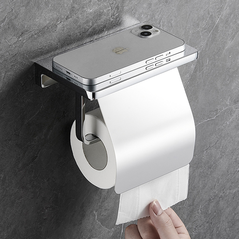 Zinc Alloy Wall Mounted Toilet Paper Holder, Bathroom Tissue Rack, Home Toilet Paper Holder, Handwashing Room Phone Stand, Bathroom Paper Towel Rack