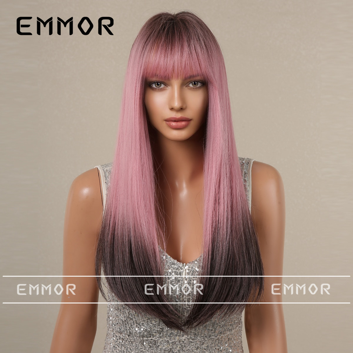 Shein nuevo europeo y americano Peluca de las mujeres de pelo largo flequillo recto pelo temperamento diosa natural moda peluca cabeza cubierta