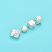 足银999拉丝隔珠四叶草桶珠 DIY串珠编绳手串3D硬银爱心散珠配件