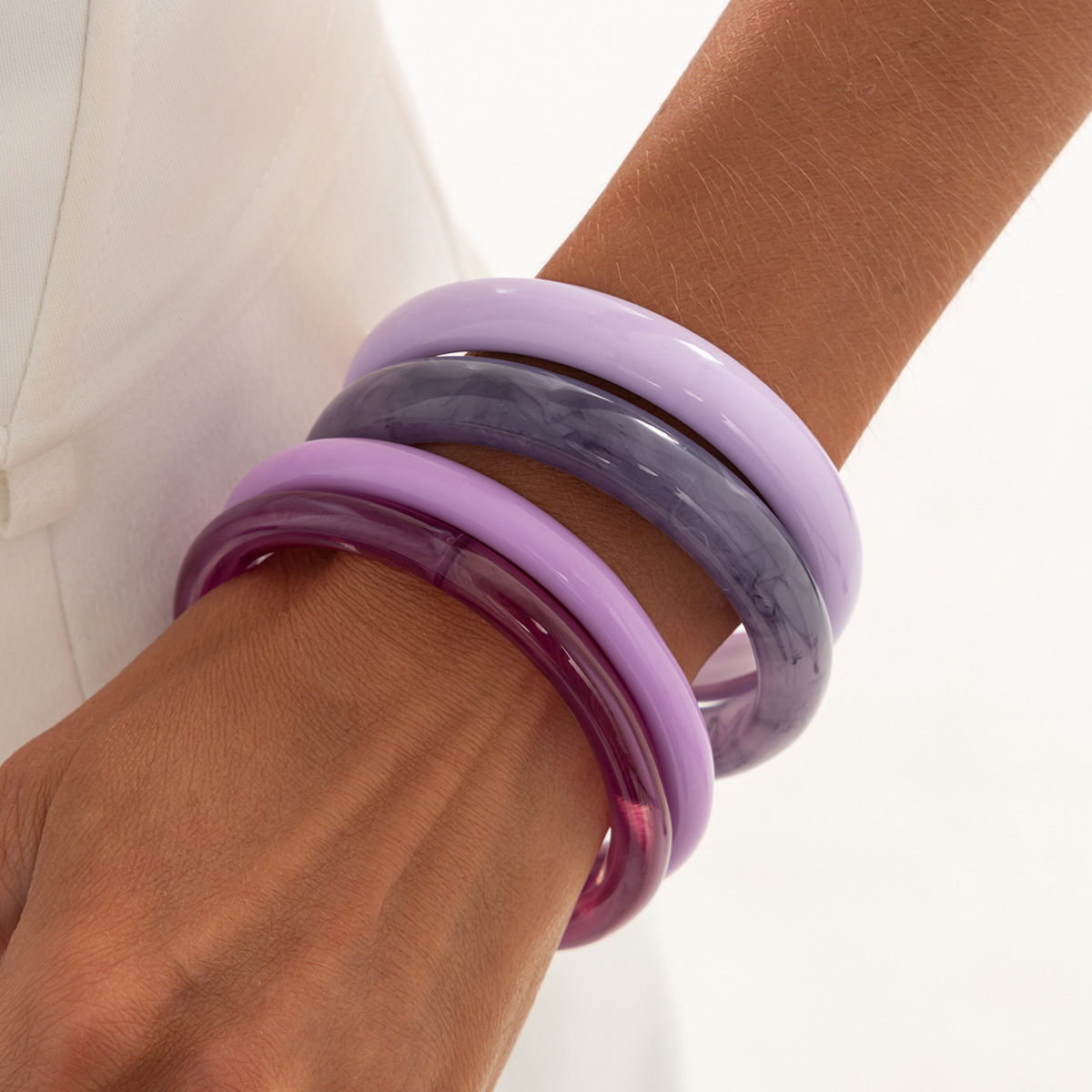 European and American Cross-border Fashion Color Gradient Resin Stacking Bracelets Vintage INS Style Arc-shaped Polished Closed Bangle Bracelets