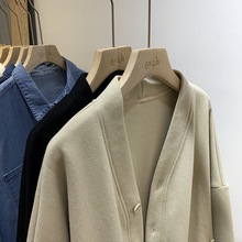 加肥大码300斤慵懒风V领外套女春秋款胖MM宽松单排扣开衫长袖上衣