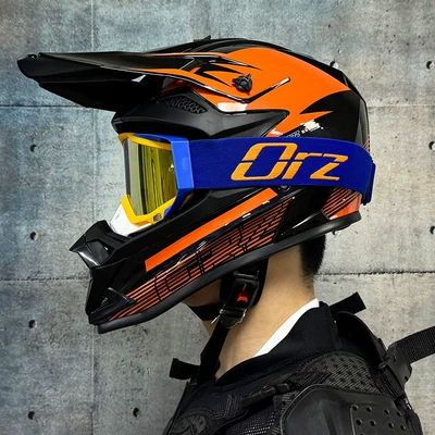 Motosiklet kaskı (dəbilqə) — Mountain Bike Helmet - extreme-orz-orange-frame-goggles-with-gloves-and-face-shield-s