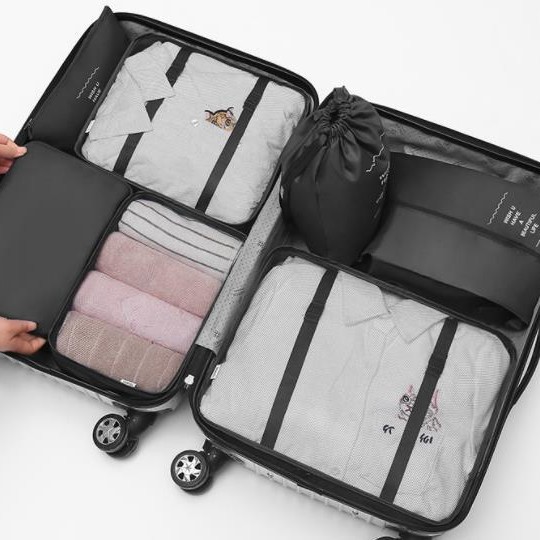 Set de bolsas de viaje de sarga, organizadores de ropa 6–8 piezas para maleta.