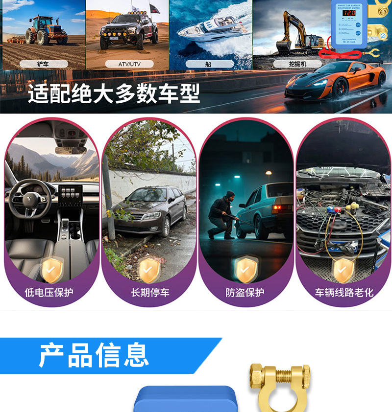 Car Battery Power-Off Switch Negative Terminal 12V/24V Remote Control Manual Integrated Anti-Drainage and Anti-Leakage Intelligent Power Cut-Off Device