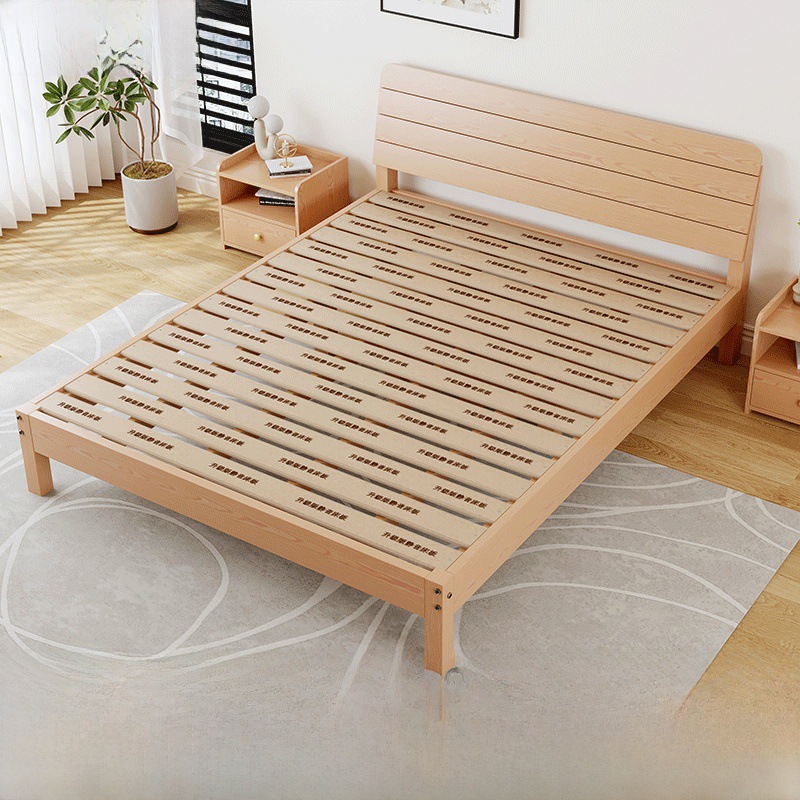 实木床1.8米静音落地双人床现代简约出租房小户型1.2m1.5单人床架