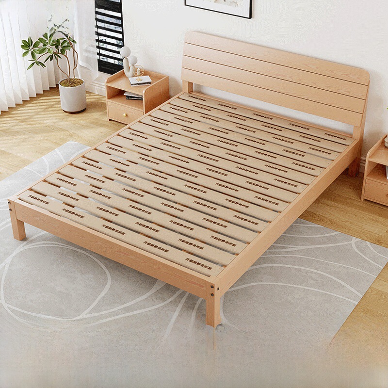 Solid Wood Bed 1.8m Silent Floor-Standing Double Bed Modern Simple Rental Small Apartment 1.2m1.5 Single Bed Frame Solid Wood Bed 1.8m Silent Floor-Standing Double Bed Modern Simple Rental Small Apartment 1.2m1.5 Single Bed Frame