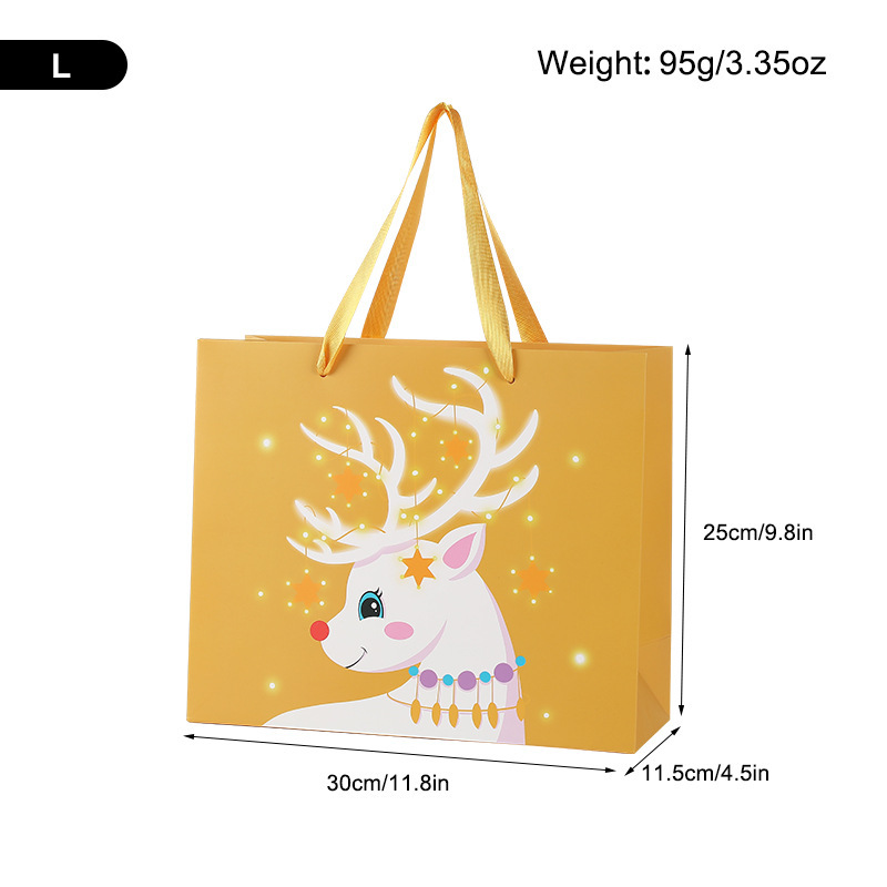 新しいクリスマスの現物のヘラジカのサンタクロースの漫画の贈り物の袋の厚い横の金のリンゴの袋の手提げの紙袋|undefined