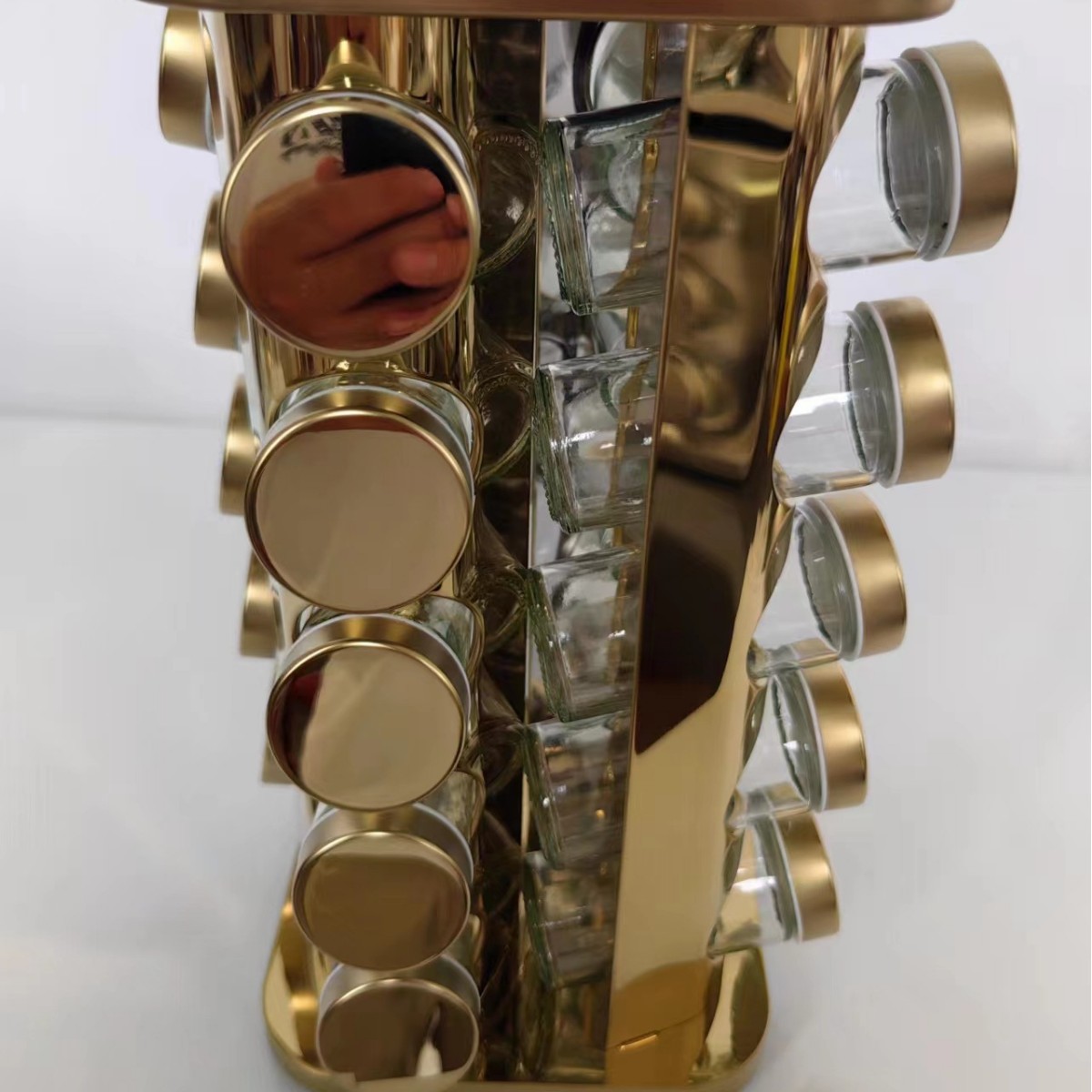 Juego de 12 Frascos de Vidrio para Condimentos con Soporte Giratorio, Cabeza Cuadrada Negra, Cabeza Redonda, Acero Inoxidable