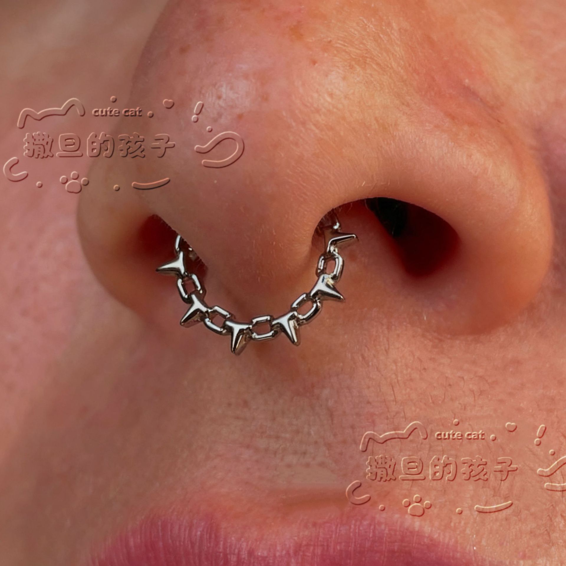 Satan's Child Burning Silver Thorn F136 Titanium Alloy Nose Ring Septum Jewelry Nose Stud Ear Cartilage Ring detail image 5