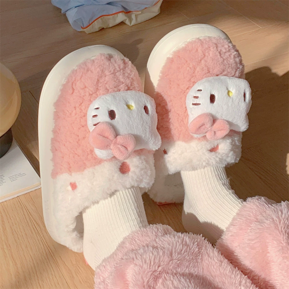 Hello Kitty, милые детские зимние тапочки, утеплённые на флисе