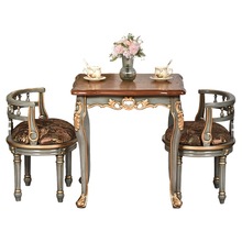 美式乡村全实木小户型餐桌阳台休闲桌椅组合家用欧式咖啡桌正方形