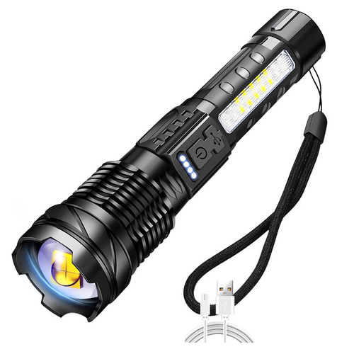 Cross-border new strong flashlight USB charging outdoor emergency white laser flashlight with COB working light