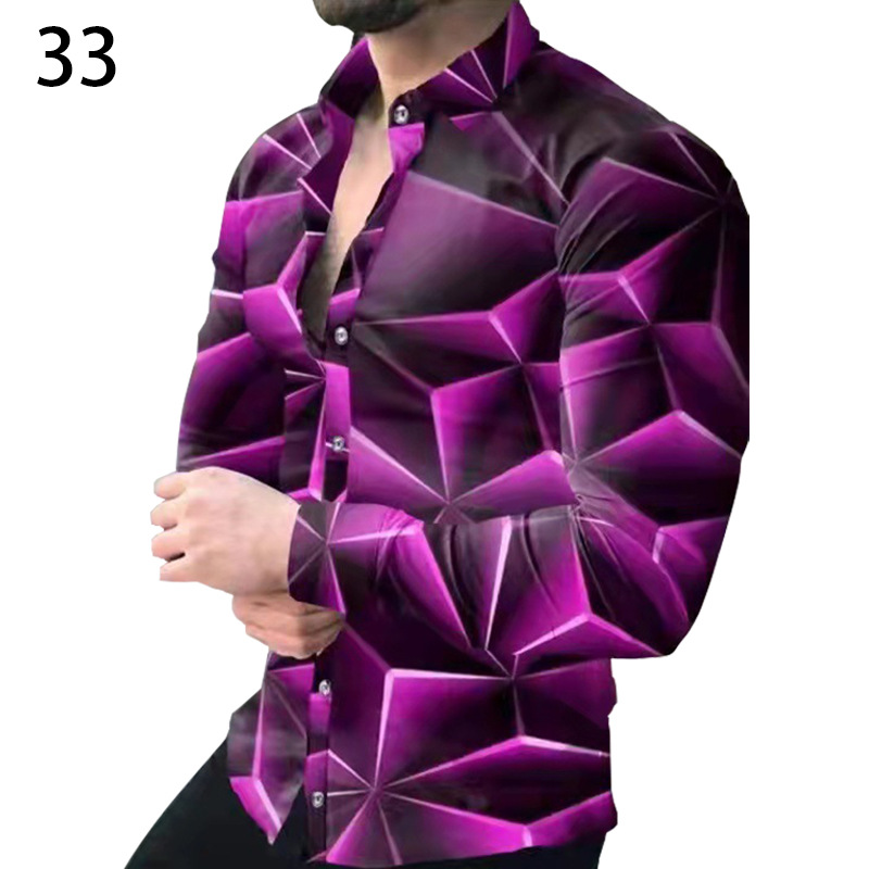 Comercio exterior 2023 primavera nuevos hombres gradiente de impresión digital solapa camisa de manga larga camisa casual de los hombres