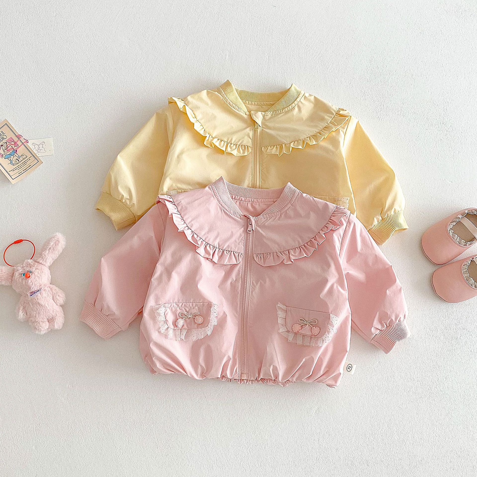 Girls' Korean Style Coat 2025 New Spring 0-5 Year Old Baby Foreign Style Bow Top Solid Color Loose Spring Dress