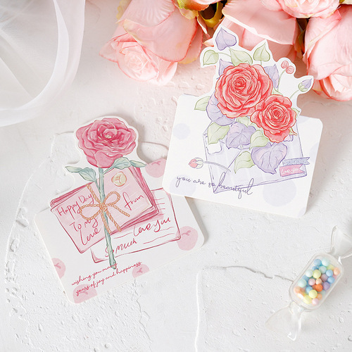 Valentine's Day Bouquet Greeting Card Rose Hand-painted Series Small Card Mother's Message Card Gratitude Flower Shop Card Wholesale