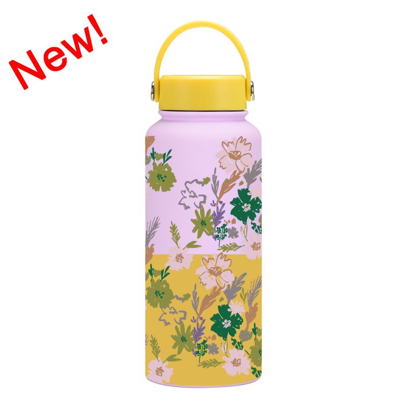 Nueva Botella de Agua Deportiva Aislada de 1 Litro, Boca Ancha, Portátil, al Vacío, para Exteriores, con Estampado, para Mujer, 2026