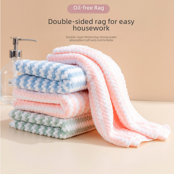 Thickened wave dish cloth rag household cleaning kitchen oil removal household lazy cleaning absorbent not easy to lint
