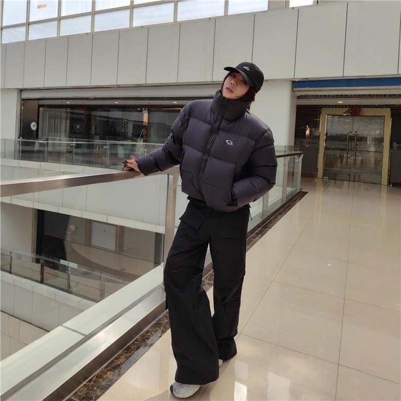 南油高品  巴黎风格刺绣字母logo羽绒拉链ba面包服男女宽松百搭潮