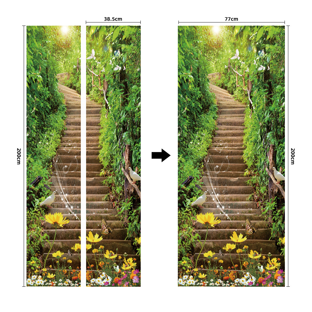 Pegatinas para puertas 3D respetuosas con el medio ambiente, autoadhesivos, fabricantes de origen al por mayor, patrones populares transfronterizos de alta definición, adhesivos para puertas impermeables, a prueba de aceite y antiincrustantes