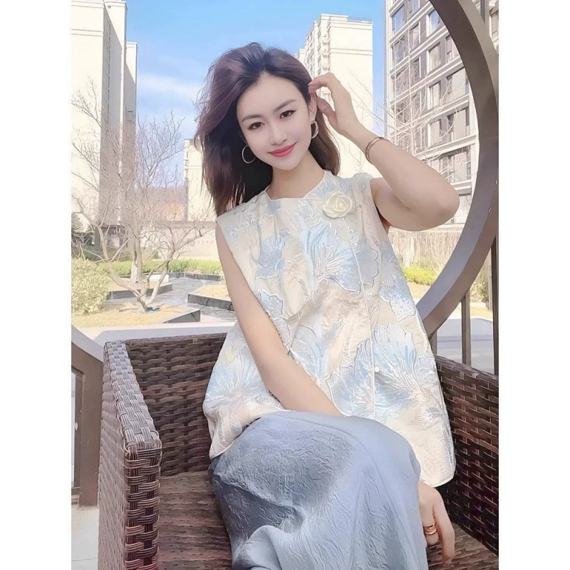 Новый китайский стиль повседневный костюм летняя одежда 2025 новый высококачественный топ с тяжелой вышивкой и принтом женский костюм из двух предметов