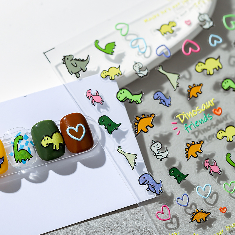 Iron Dopamine Childlike Colorful Dinosaur Nail Stickers Kx253 Korean Style Simple Cute Short Nail Dinosaur Stickers